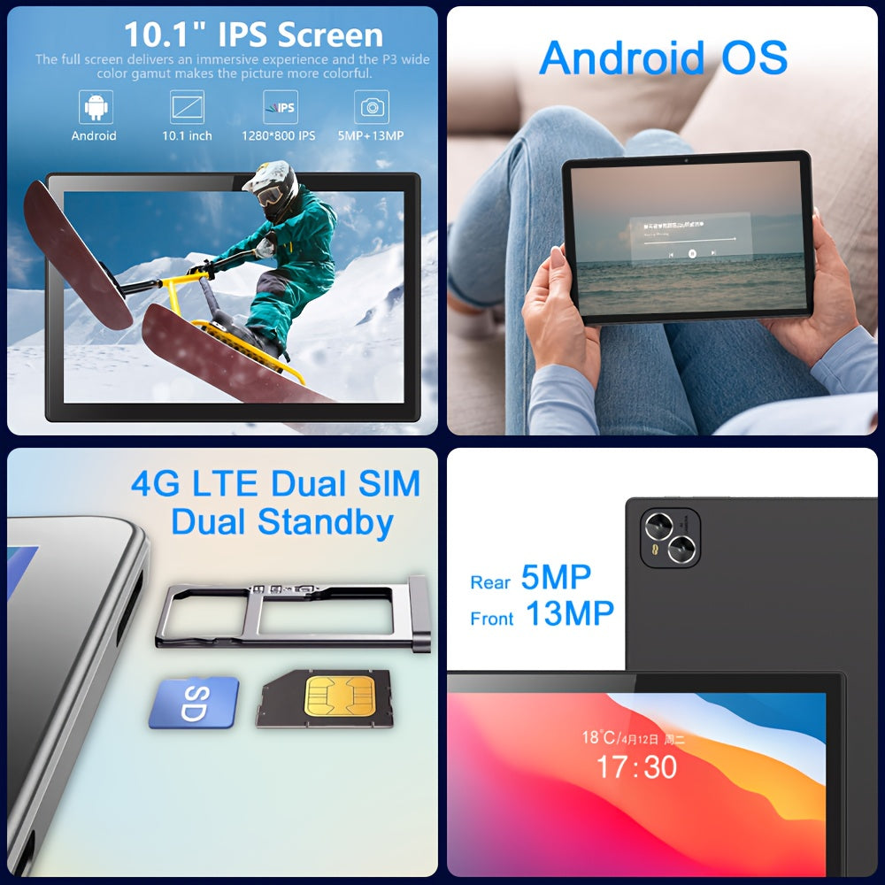 [Ideal Gift] CR 2025 NEW Android Tablet, 10. 1-inch 1280x800 HD Touch Screen, ROM 128GB with Support 1TB TF Card Extension, MTK CPU, with Keyboard, Protective Case, Mouse, Stylus(No Electricity) As Gift, 5G/2. 4G Wi-Fi, 5+8MP Dual Camera, Type-C Port 2in