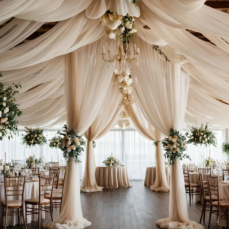 6-Pack Elegant Champagne Tulle Veils-29.9 X 197.6 Inches/ 76 X 500 Cm Transparent Polyester Fabric, Suitable for Wedding Backgrounds, Holiday Parties, Valentine'S Day And Bridal Showers, Photobooth Props for Party Events