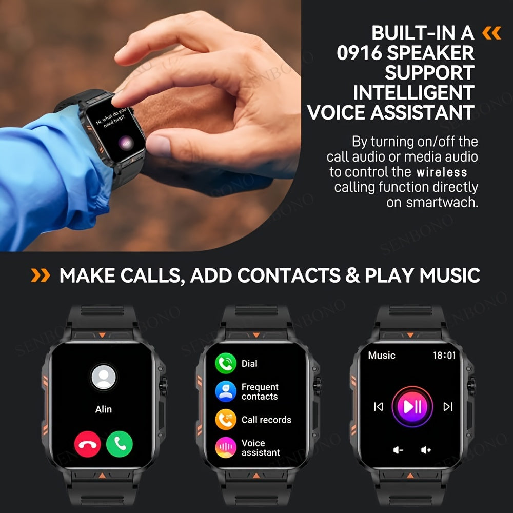 SENBONO Men'S Smart Watch Featuring Wireless Calling, a 340Mah Battery, Fitness Tracking for Steps, Calories, And Distance, Weather Updates, Notifications, Alarm, And Watch Faces for Sports