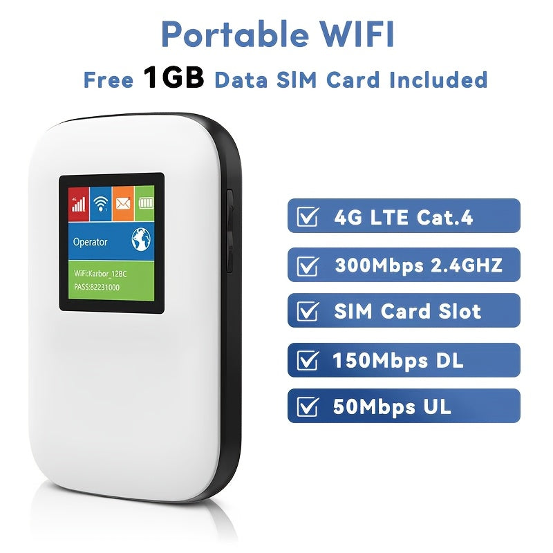 4G LTE WiFi Mobile Hotspot(Data SIM Card Included), 16 Connected Devices, Multiple Networks Verizon/AT&T Compatiable,, Portable Internet for Campers, Motorhomes And Travels, 1GB Free Gloabl Data (US/CA/MX/EU/Asia)