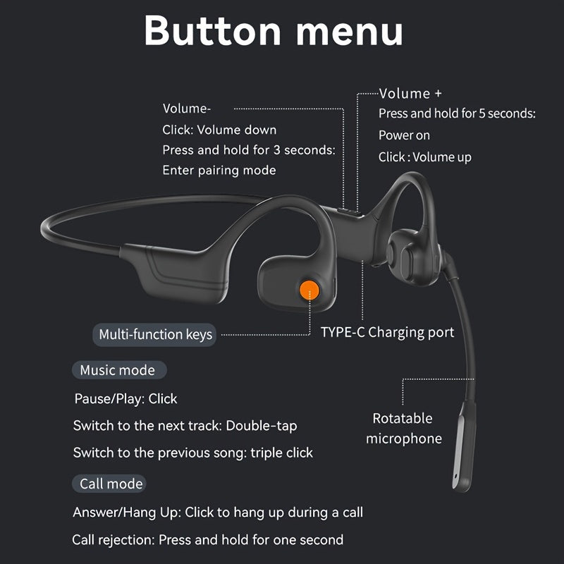 Open-air Conduction Earphones with Dual Microphones, Wireless Earphones with ENC Noise-canceling Microphones for Calls, Work, Driving, Online Meetings, Outdoor Cycling, 10-hour Playback Time, Business Earphones