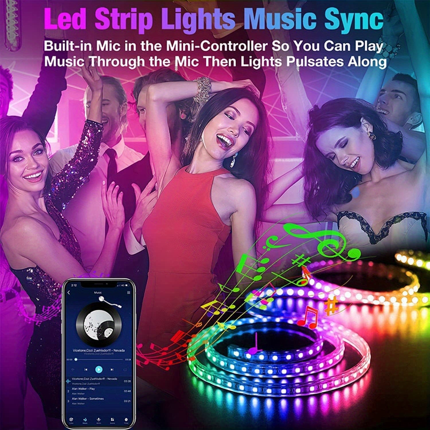 Extra Long 16Ft-100Ft Smart LED Strip Lights for Bedroom, RGB LED Lights with App And Remote Control, Home Decor Music Sync Color Changing Lights for Room Party, Holiday Decor Light Strip, Wedding Decor Ambient Strip Lights