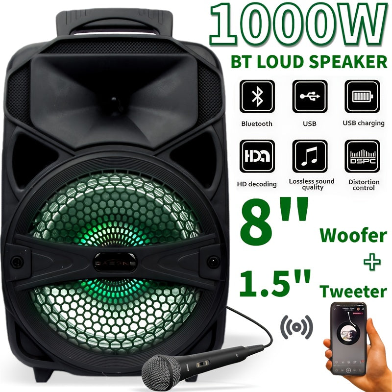 1100W Portable Wireless Speaker with Lighting, Loud Subwoofer Stereo, Bass Technology, Speaker Stand And Microphone, Built-In 1800Mah Rechargeable Battery, Long Playback Time for Outdoor Parties