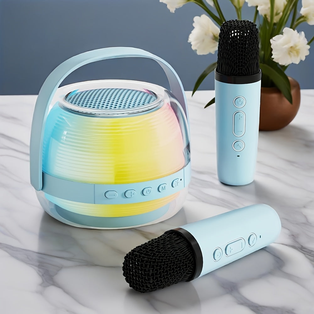 A Portable Karaoke Machine Comes with Two Wireless Microphones And a Three-Piece Speaker Set. The Wireless Speaker Is a Creative Gift for Adult Birthdays, Featuring Ambient Lighting And a Night Lamp. It Is Suitable for Bedroom Use