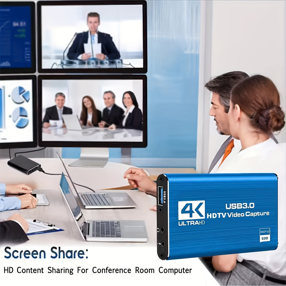A USB 3.0 Video Capture Card Supporting 4K UHD 60Hz, 1080P 60Frame HD Recorder, Compatible with Live Game Streaming And OBS Capture