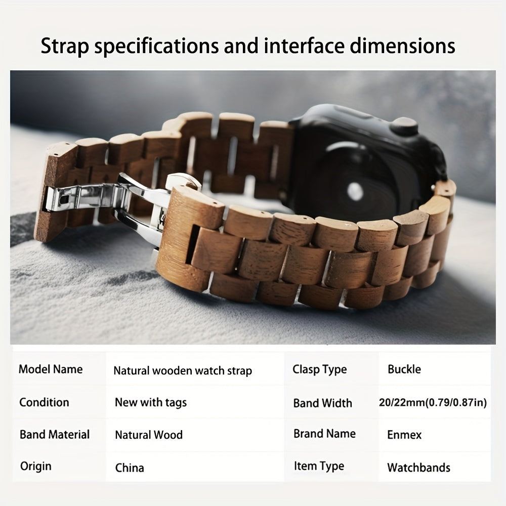 Blackwood & Walnut Wood Watch Band for Apple Watch - Stylish, Lightweight, and Durable Design with Adjustable Buckle, Comfortable Fit, Perfect for Casual Attire, Smartwatch Accessory | Adjustable Strap | Natural Wood Texture