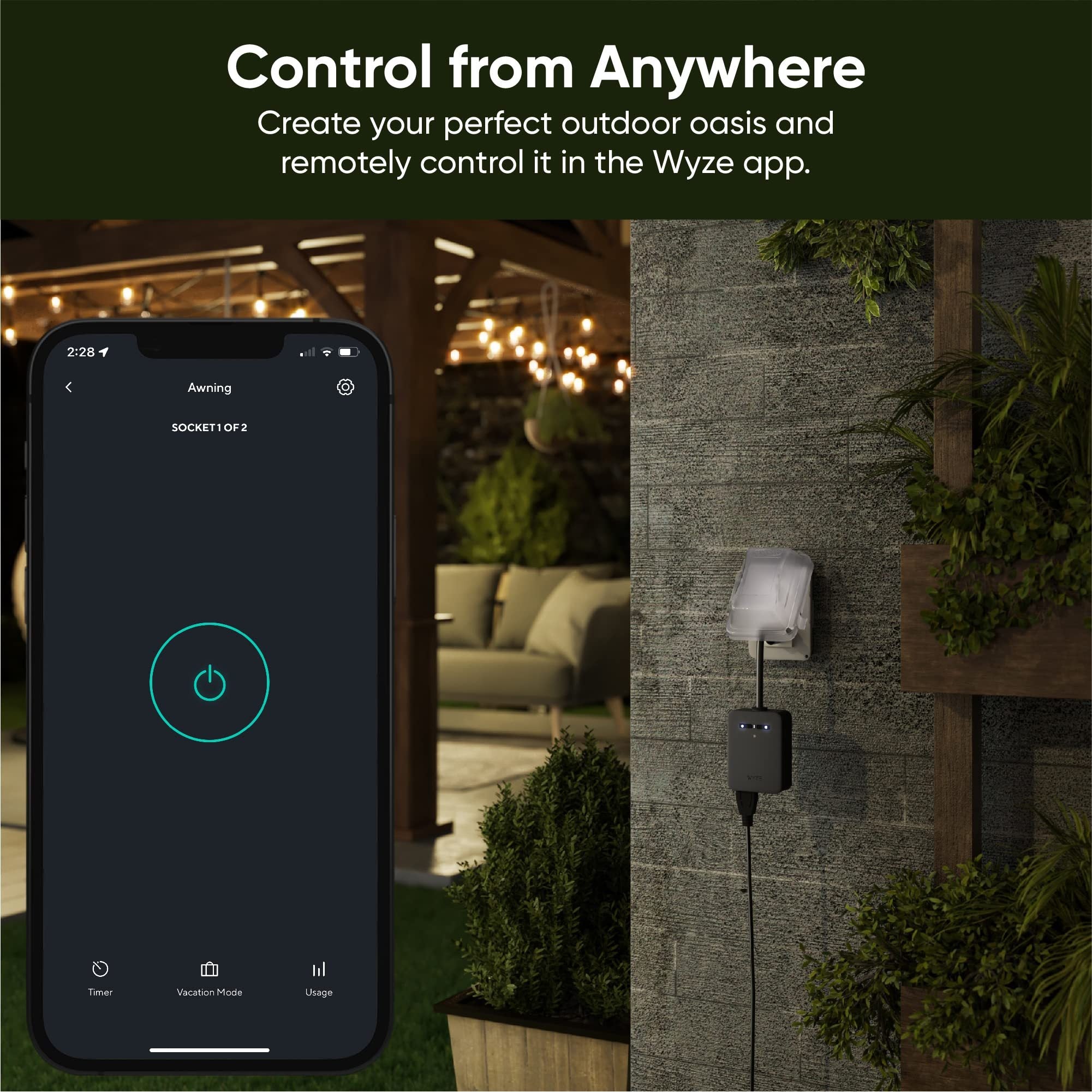 Wyze Plug Outdoor, Dual Outlets Energy Monitoring, 2.4GHz WiFi Smart Plug, Works with Alexa, Google Assistant, IFTTT, No Hub Required, Black