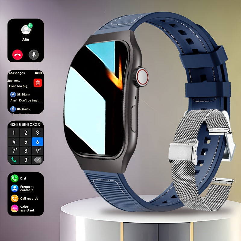 2.01-inch Curved Screen Smartwatch - Wireless HD Calling, Built-in Mini Games, Voice Assistant, 100+ Sports Modes, Full Touch Fitness Tracker, Classic Design with Magnetic Charging And Deployable Buckle, Suitable for Men And Women, Fitness Tracker