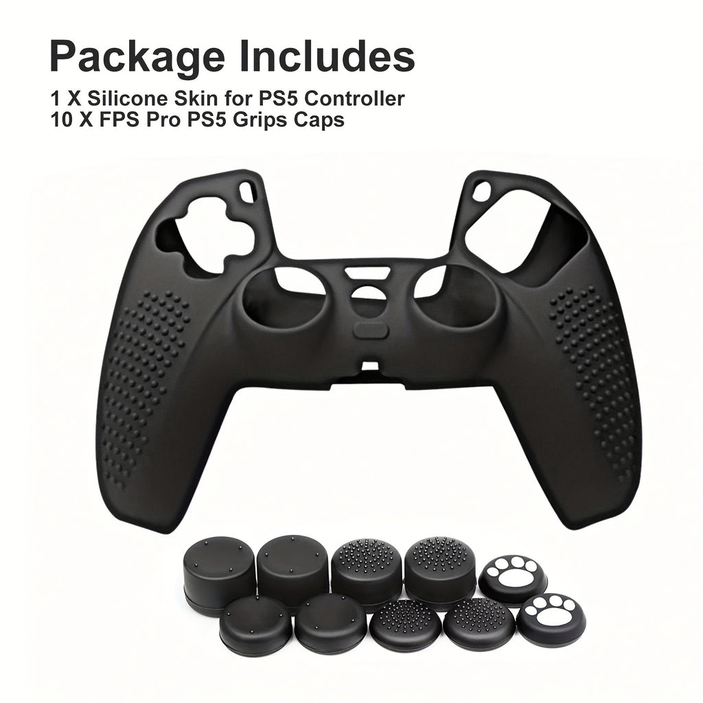 Silicone Cover Protector Case, Grip Protective Case, with 10 Thumb Grips Caps, Accessories Set for PS5 Controller