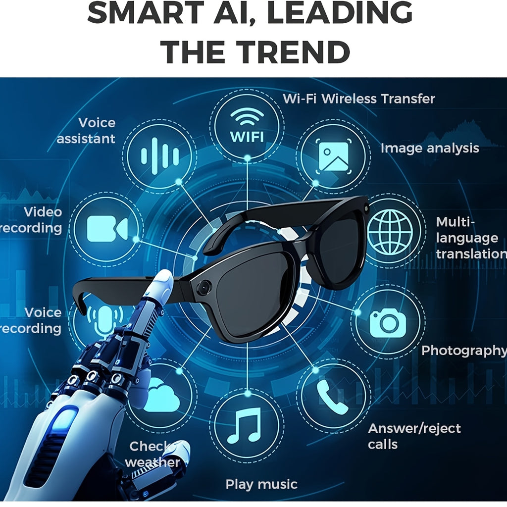 [AI Smart Glasses] AI Smart Glasses | 4K Camera, Real-Time Translation & Object Recognition, Open-Ear Audio, Ultra-Light Design, Max 8hrs Playtime for Outdoor, Work, Travel, Business - Black