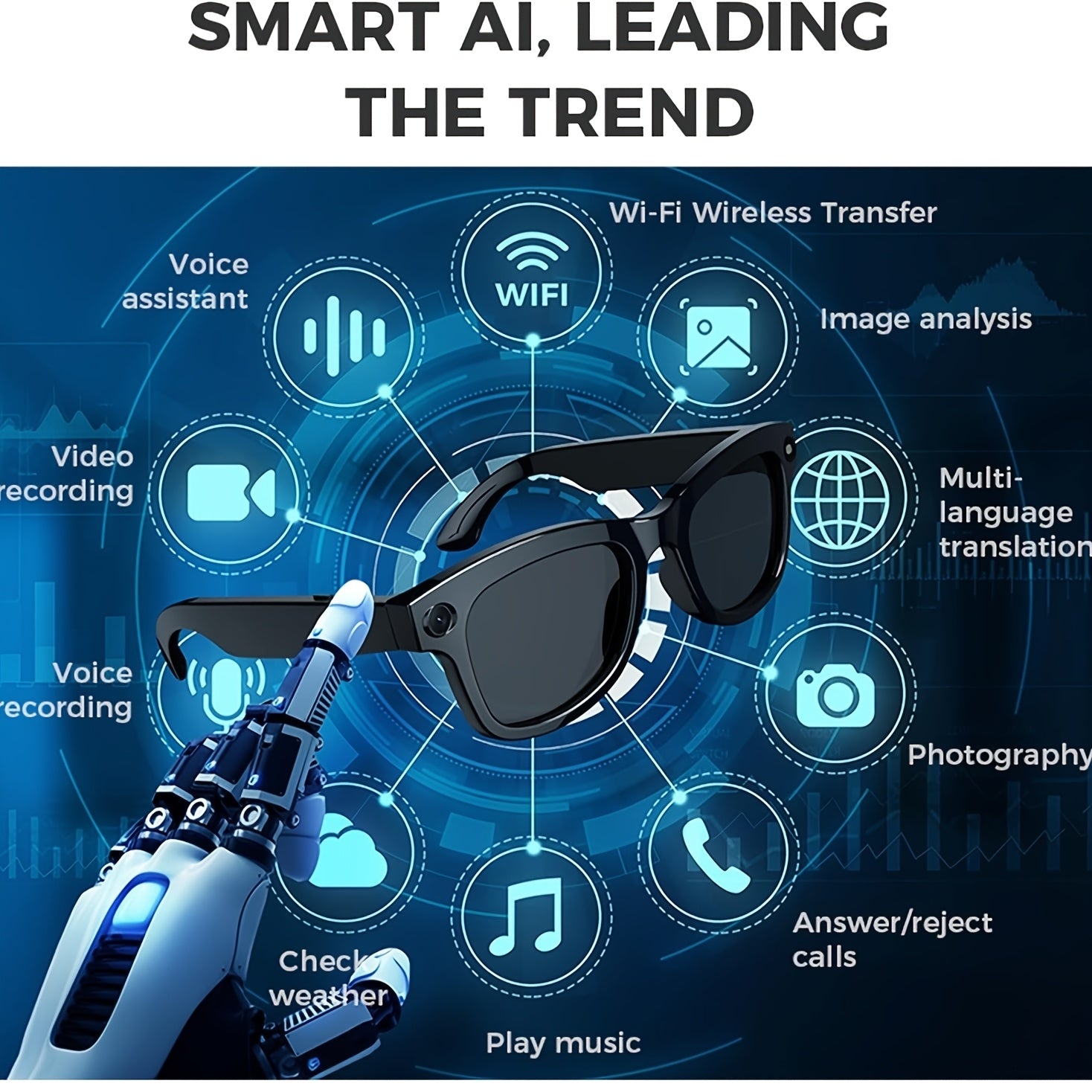 [AI Smart Glasses] AI Smart Glasses | 4K Camera, Real-Time Translation & Object Recognition, Open-Ear Audio, Ultra-Light Design, Max 8hrs Playtime for Outdoor, Work, Travel, Business - Black