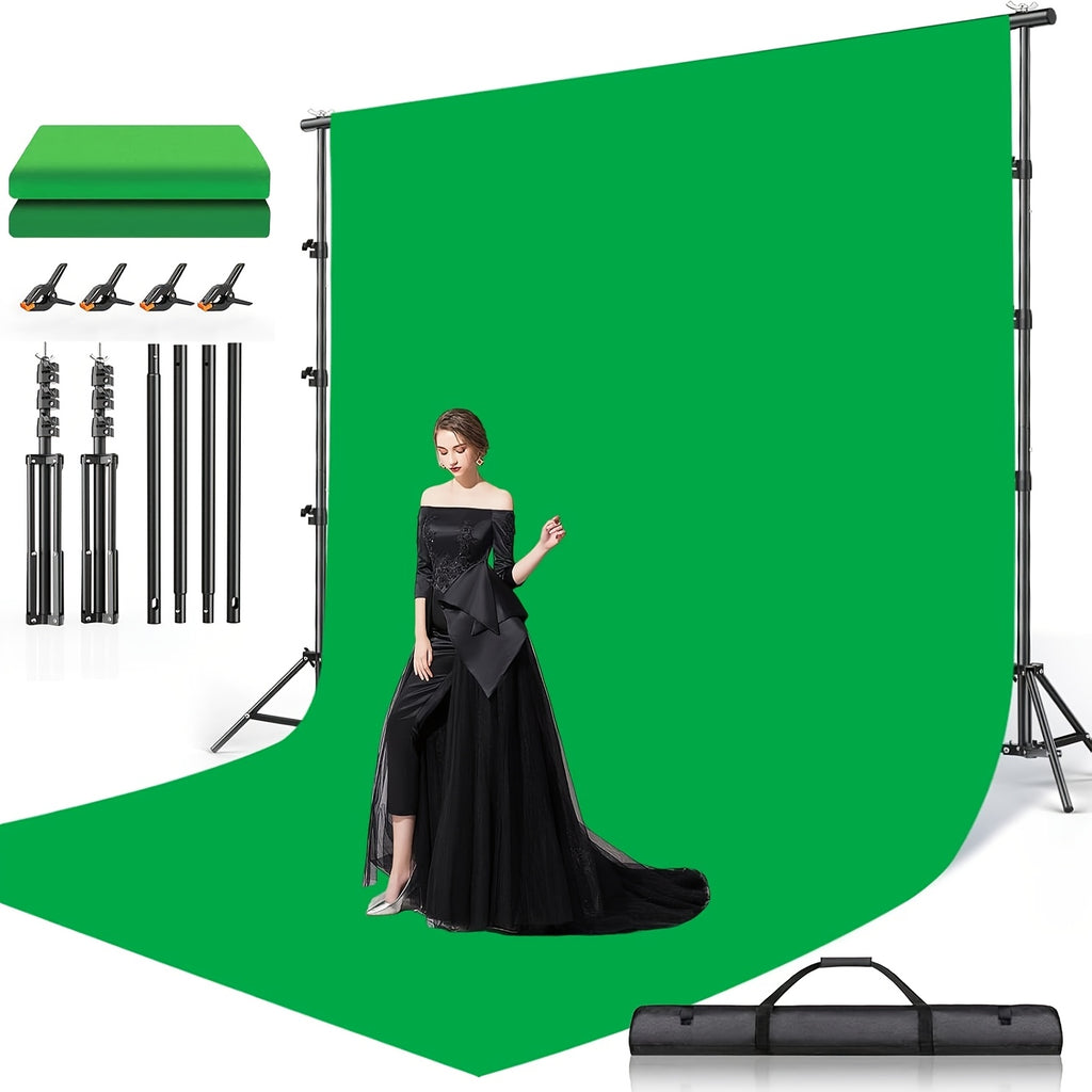 10x10ft Backdrop Green Screen with Stand Kit, 7.5 X 10ft Portable Backdrop Stand Kit with Carrying Bag And 4 Clamps for Photoshoot Portraits Party Video Recording