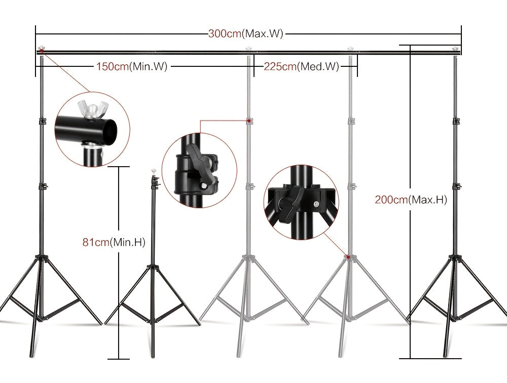SH Backdrop Stand 10x7ft(WxH) Photo Studio Adjustable Background Stand Support Kit With 4 Crossbars, 4 Clamps, Carry Bag