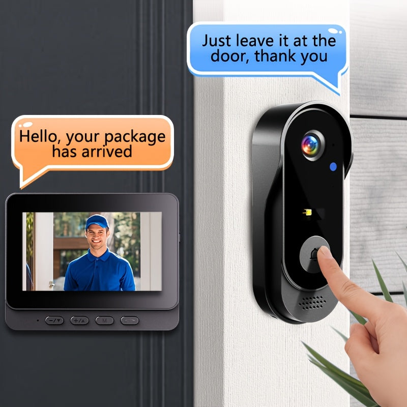 1 Set Smart Wireless Video Doorbell, No WIFI, 4.3"Display Screen, SD Monitor, Waterproof, Two-Way Audio, 2.4G Wireless Connection, 120° Angle, No APP, Highquality Lens Doorbell Camera, Rechargeable Battery