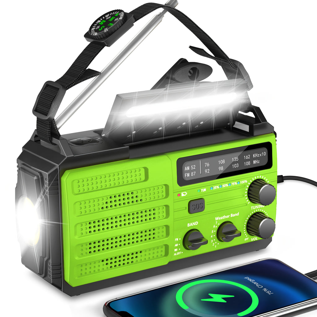 Portable Emergency Radio Winter Storm Survival Kit With AM/FM/NOAA Weather Radio, 2000mAh Lithium Battery Power Bank, Featuring A Non-Extendable 3-in-1 Built-in Recharge Cable, USB&Hand Crank & Solar Charging, SOS Alarm/Flashlight For Emergency Or H