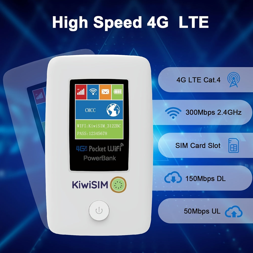 4G LTE Portable WiFi Hotspot Pocket WiFi with 5GB Data SIM Card International Hotspot Router, No Contract or SIM Card Needed 10 Connected Devices Ideal for Travel in US and Europe