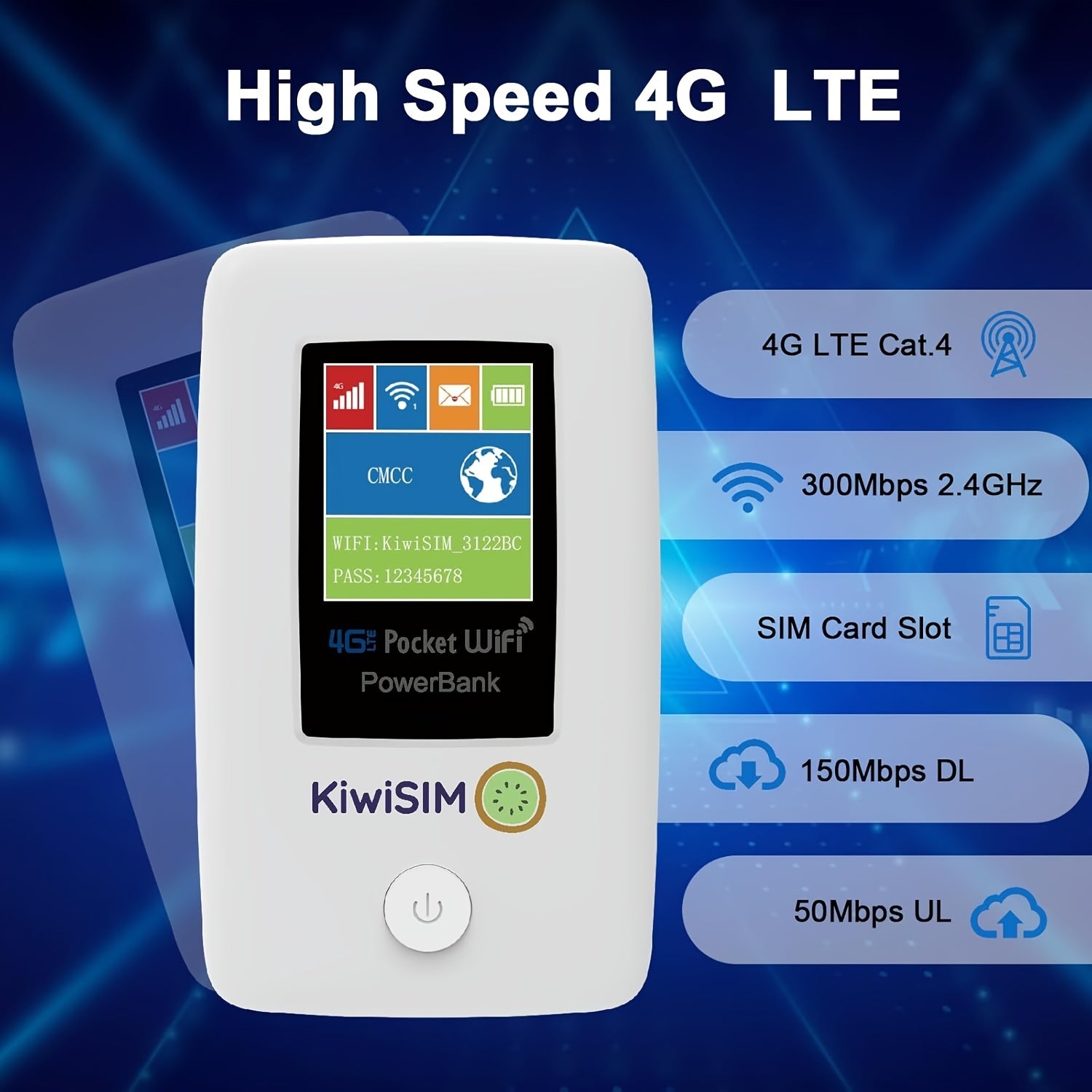 4G LTE Portable WiFi Hotspot Pocket WiFi with 5GB Data SIM Card International Hotspot Router, No Contract or SIM Card Needed 10 Connected Devices Ideal for Travel in US and Europe