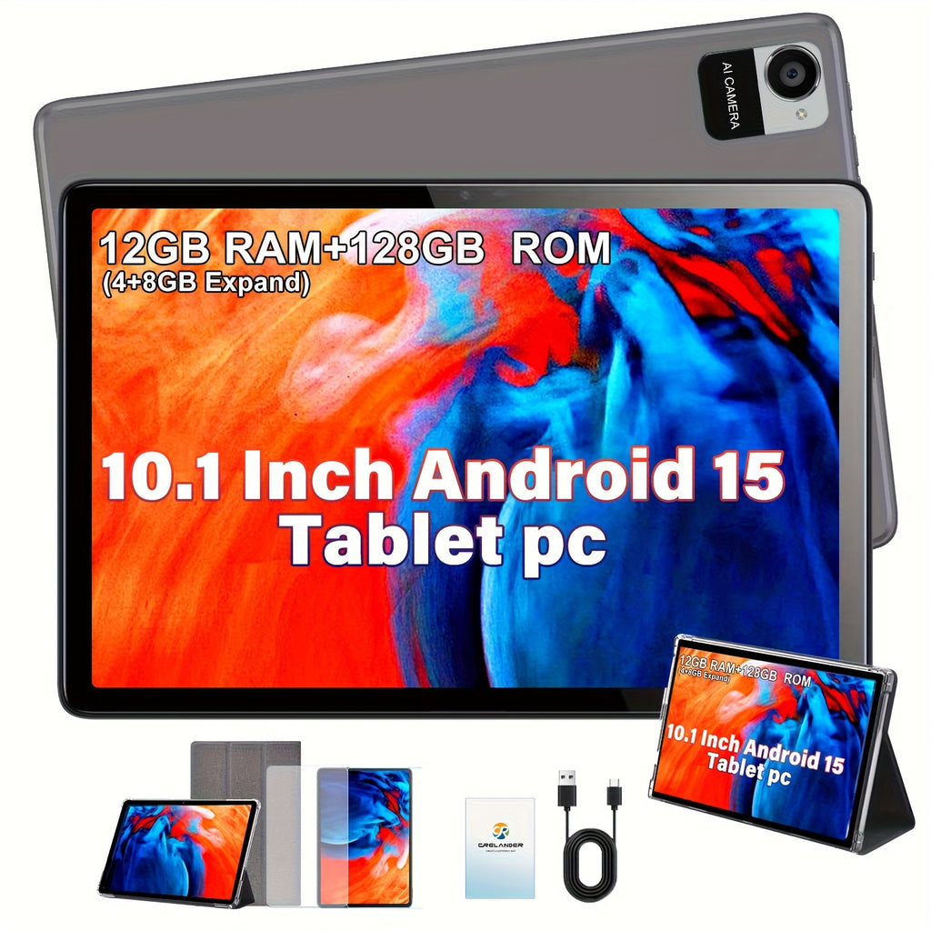 CRELANDER 10. 1 Inch Android 15 Tablet | 2in1 Tablet with Wireless Keyboard, Mouse, Case, Stylus, 128GB ROM, 12GB RAM, 1TB Expandable, Dual Camera, Quad Core Processor, 2. 4+5G Wi-Fi, IPS HD Display, GMS Tab Tablet PC, Tablet, Pad