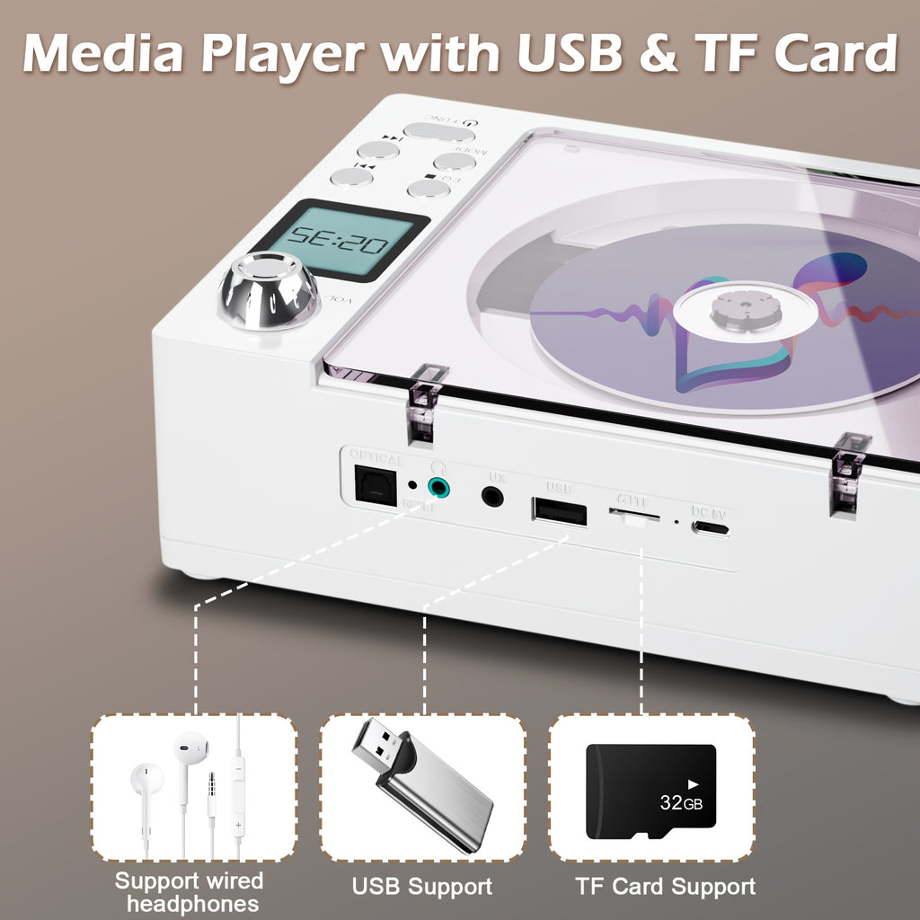 Multifunctional CD Player with Dual Stereo Speakers | USB Player, AUX Input, FM Radio, Type C Charging, LED Display, Remote Control, BT Receiver, Stereo Earphone Jack - M-AMAZUP