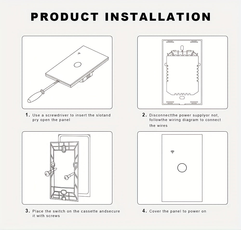 Black Smart Switches for Lights/US Standard Supports Mobile APP Control Alexa Google Voice ControlTempered Glass Panel 1/2/3/4 Channels 100-240V 50Hz/60Hz Requires Neutral Wire Connection