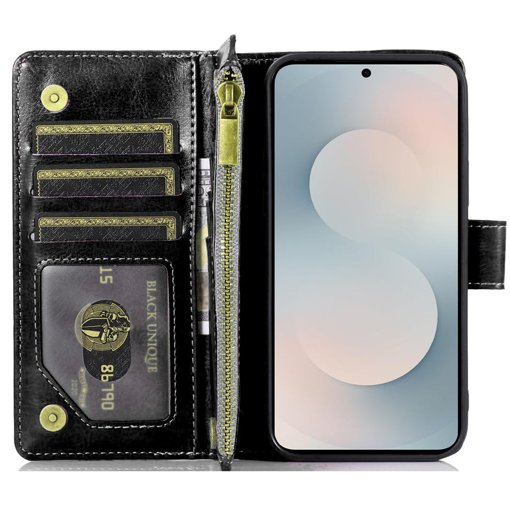 For Samsung Galaxy S25 FE Phone Case, Luxury Wallet Card ID Zipper Money Holder Case Cover