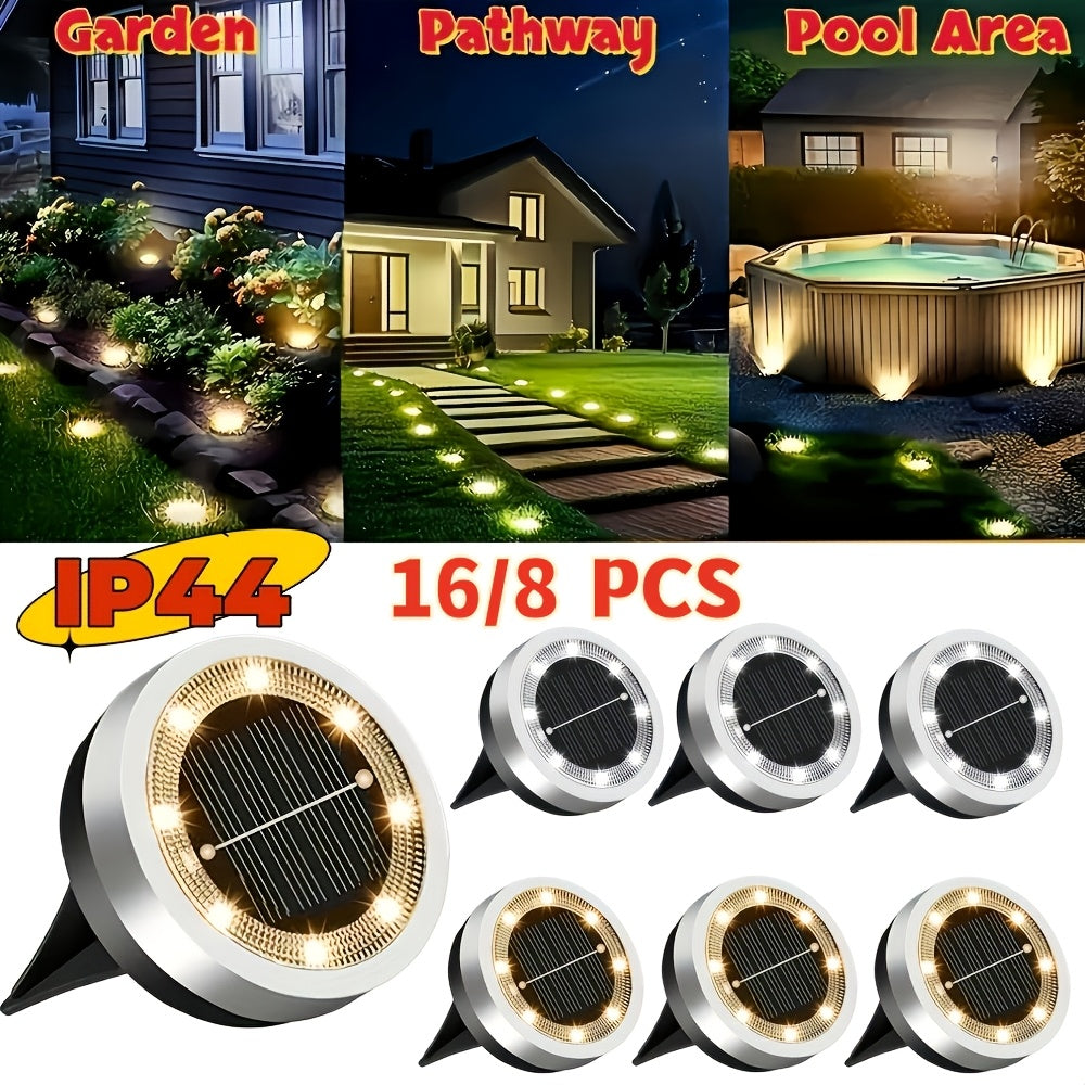 [8pcs Smart Light] 8pcs Smart Light [8LED Lamp Bead Ultra-Bright Solar Light] Floor Light/ Outdoor Semi-Recessed Lighting/ Suitable for Gardens, Backyards, Staircases, Decks, Swimming Pools, Paths, Driveways, Outdoor Solar Column Cap Lights