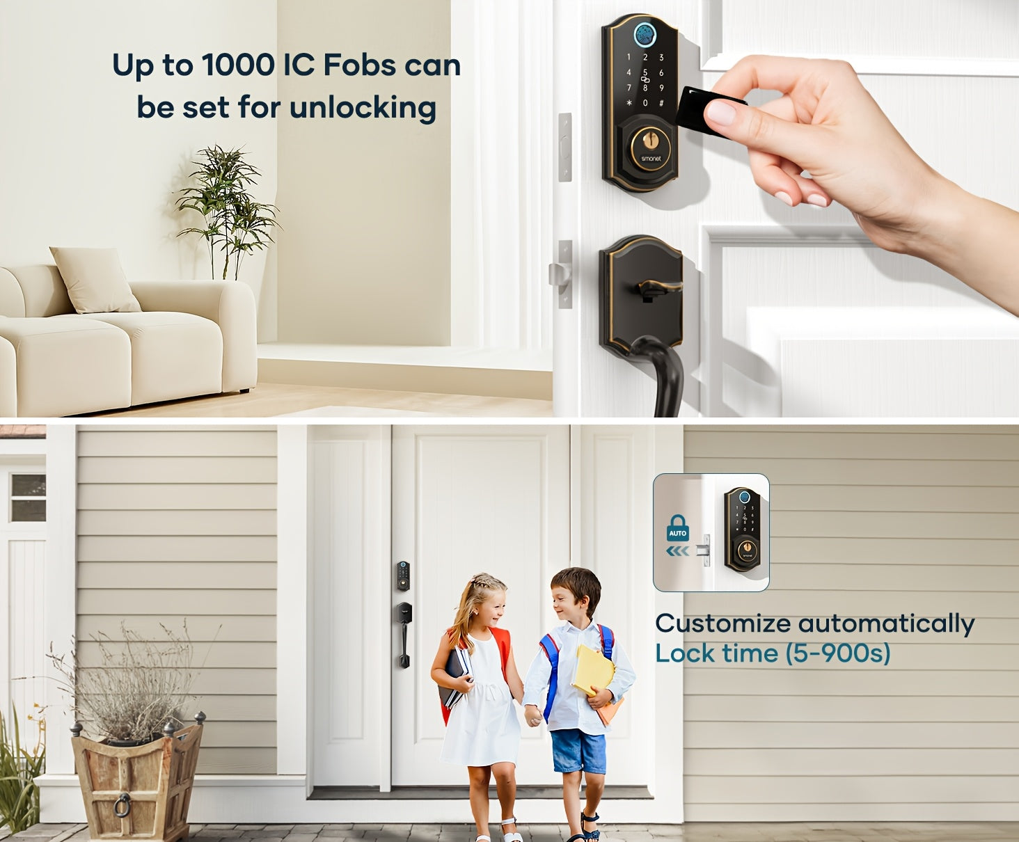 SMONET Smart Front Door Lock Set Keyless Entry Door Lock with Handle Fingerprint Smart Deadbolt Bluetooth Electronic Digital Keypad Lock Phone APP Auto Lock for Home Office Airbnb Hotel