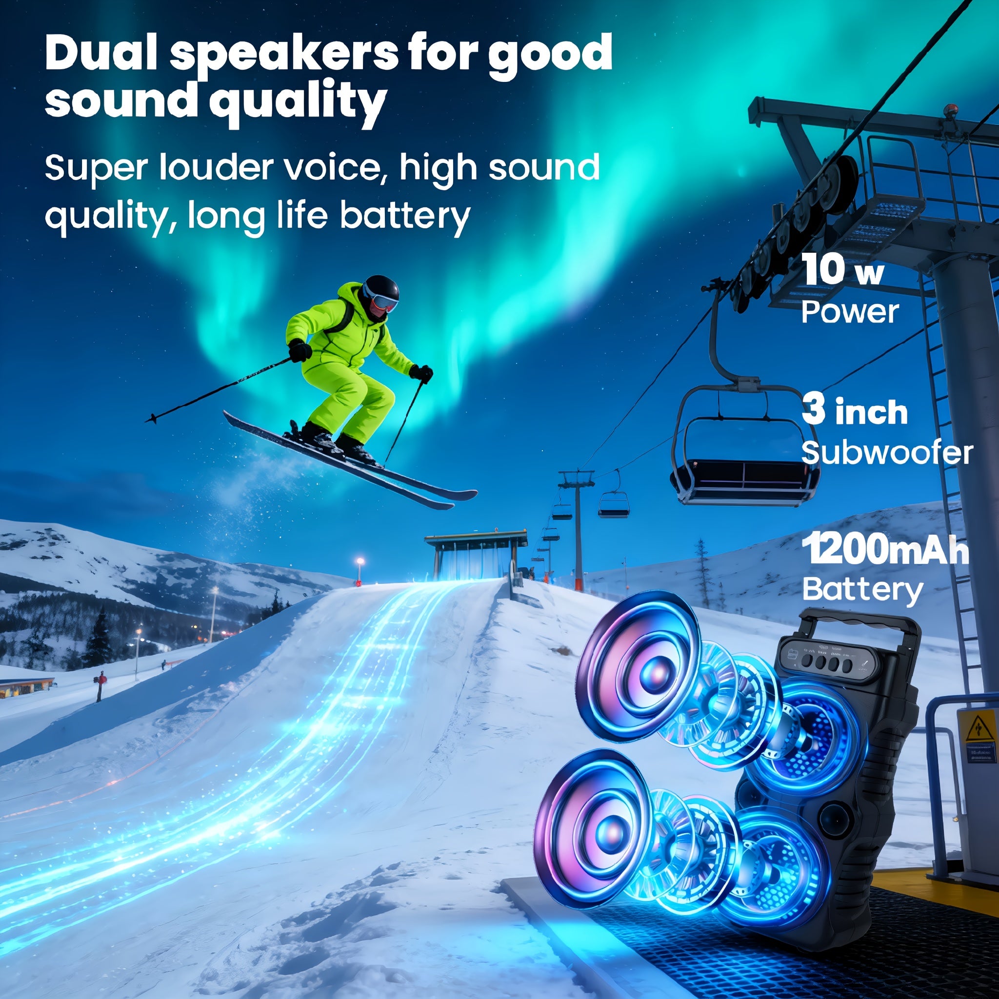 6600W Dual 3 Inch Wireless Speaker with LED Lights Colorful Lighting Effects Supports USB TF Card FM AUX Long Playtime Suitable for Christmas Parties Valentine'S Day Gifts Graduation Events Outdoor Concerts Desktop Gaming Disco Nights Compact Design