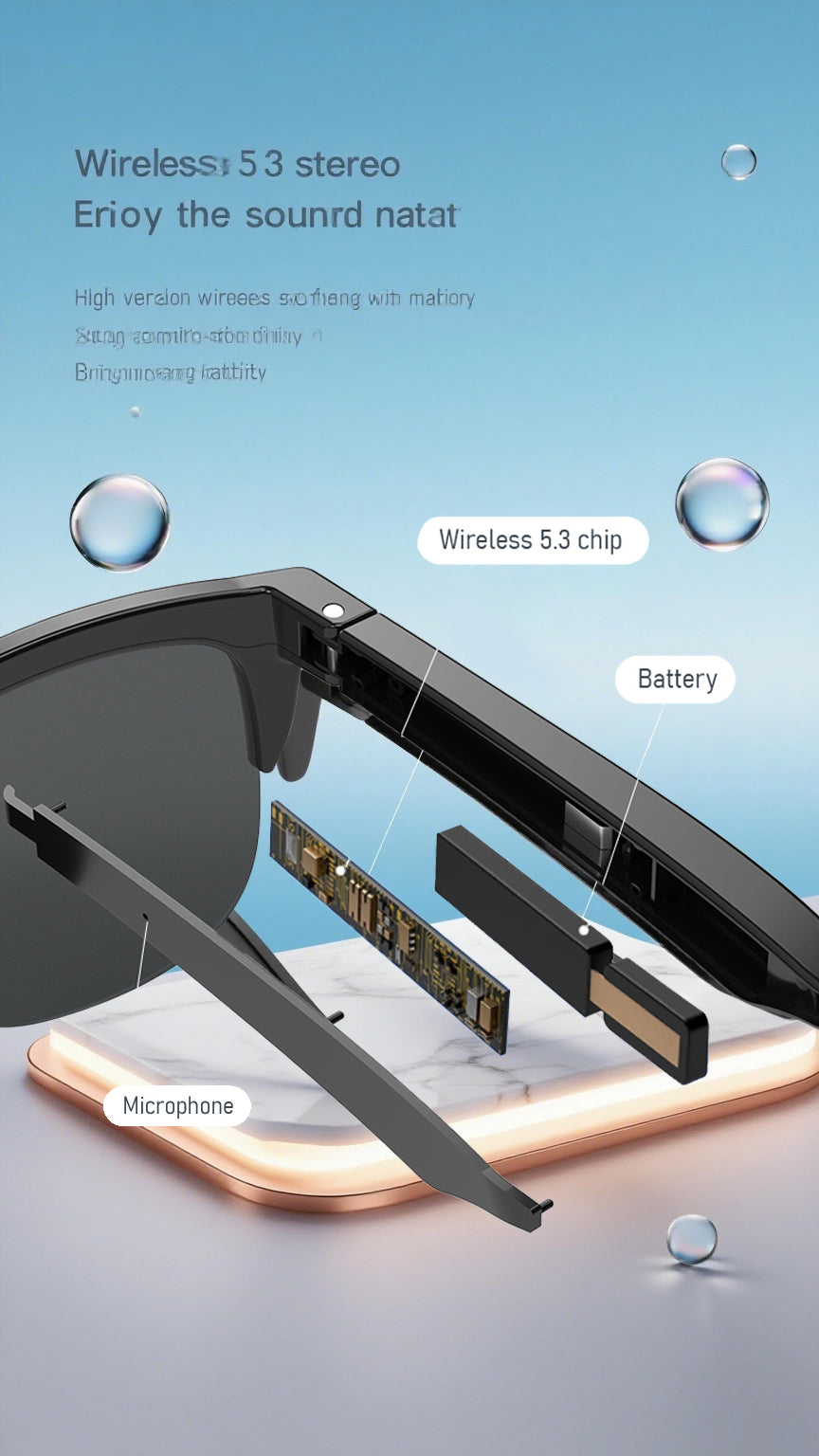 Wireless Smart Audio Glasses, HD Immersive Sound, Built-In Mic for Hands-Free Calling & Music Playback, Lightweight Open-Ear Wireless Eyeglasses, Perfect for Cycling Running Driving Outdoor Sports, Compatible with IOS Android