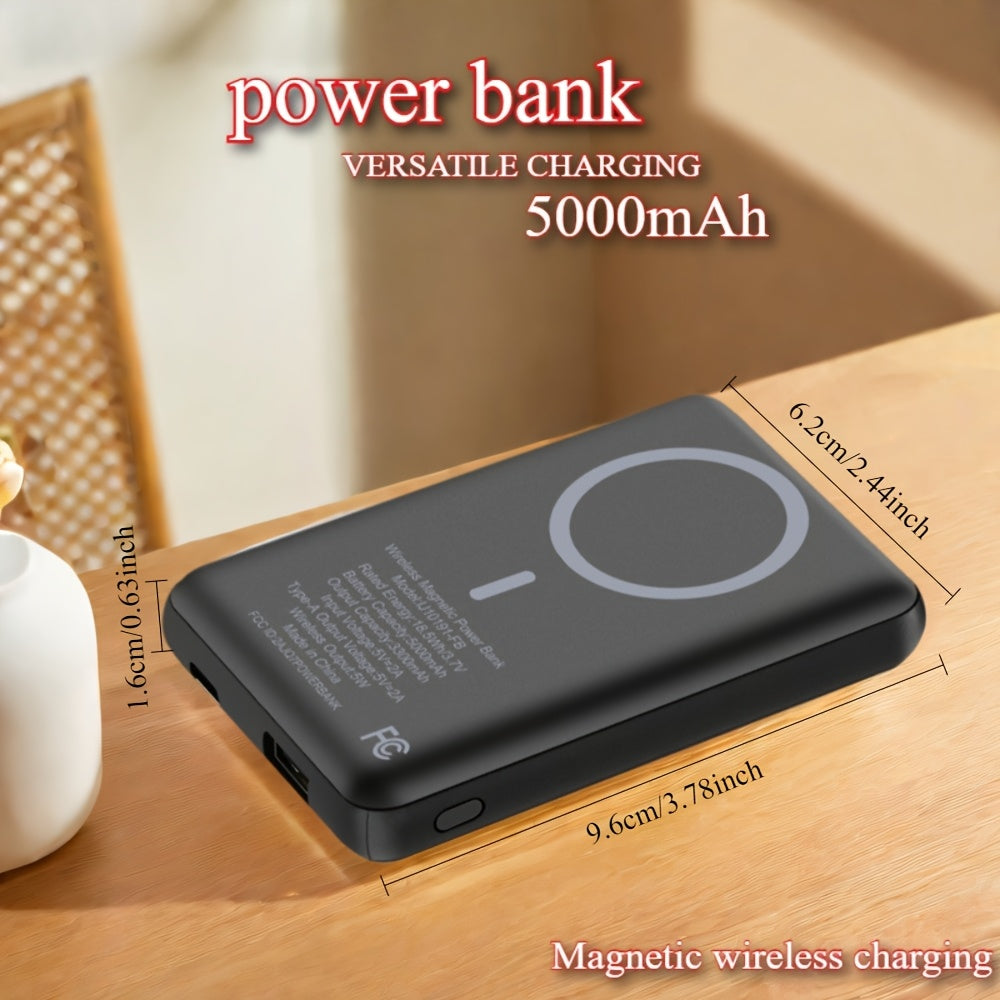 [Portable Wireless Charger] Mini Magnetic Wireless Portable Charger 5000Mah - 5W Wireless And 10W Wired Power Bank, USB-C In/Out, Compatible With Iphone 15/16, Android And Other Phone Additions (Local Warehouse) Compatible Devices
