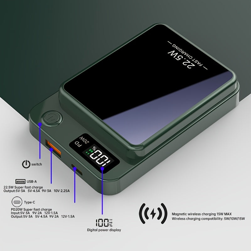 New Magnetic Wireless Power Bank - Portable Charger Power Bank, 5000/10000/15000mAh Battery Pack, 22.5/30W PD Fast Charging, 15W Wireless Charging, Magnetic Battery Pack For 17/16/15/14/13/12/Pro/Mini/Pro Max And Wired Charging For Android Phones
