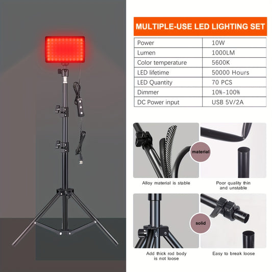 2/3 Pack Vlogging Photography Studio LED Video Fill Light Panel Kit with Dimmable 5600K Lighting for Video Streaming, Featuring an Adjustable Tripod Stand And 4 Color RGB Filters for Tabletop Photo And Video Shooting
