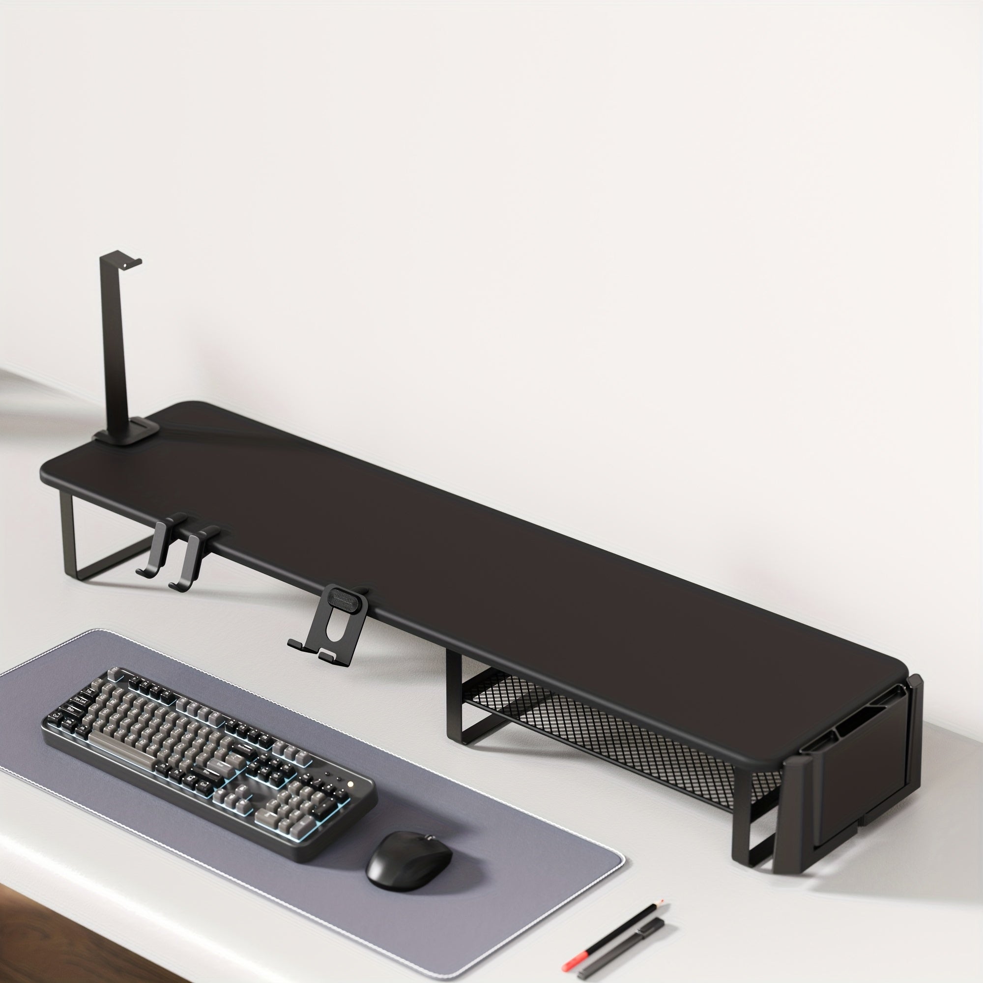 [Monitor Stand Organizer] A Versatile Monitor Stand That Includes a Headset Holder, a Stand for Phones And Tablets, And a Game Controller Holder, Designed to Organize Your Desktop for Computer Monitors, Laptops, Gaming, And Office Use