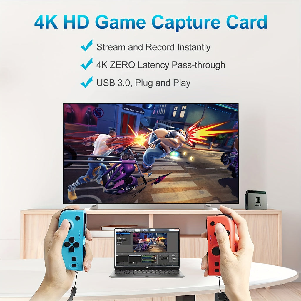 4K HDTV Capture Card for Streaming, Audio Video Capture Card with Microphone 4K HDTV Loop-Out, 1080P 60fps Video Recorder for Gaming/Live Streaming/Video Conference, Works for Nintendo Switch/PS4/OBS/Camera/PC