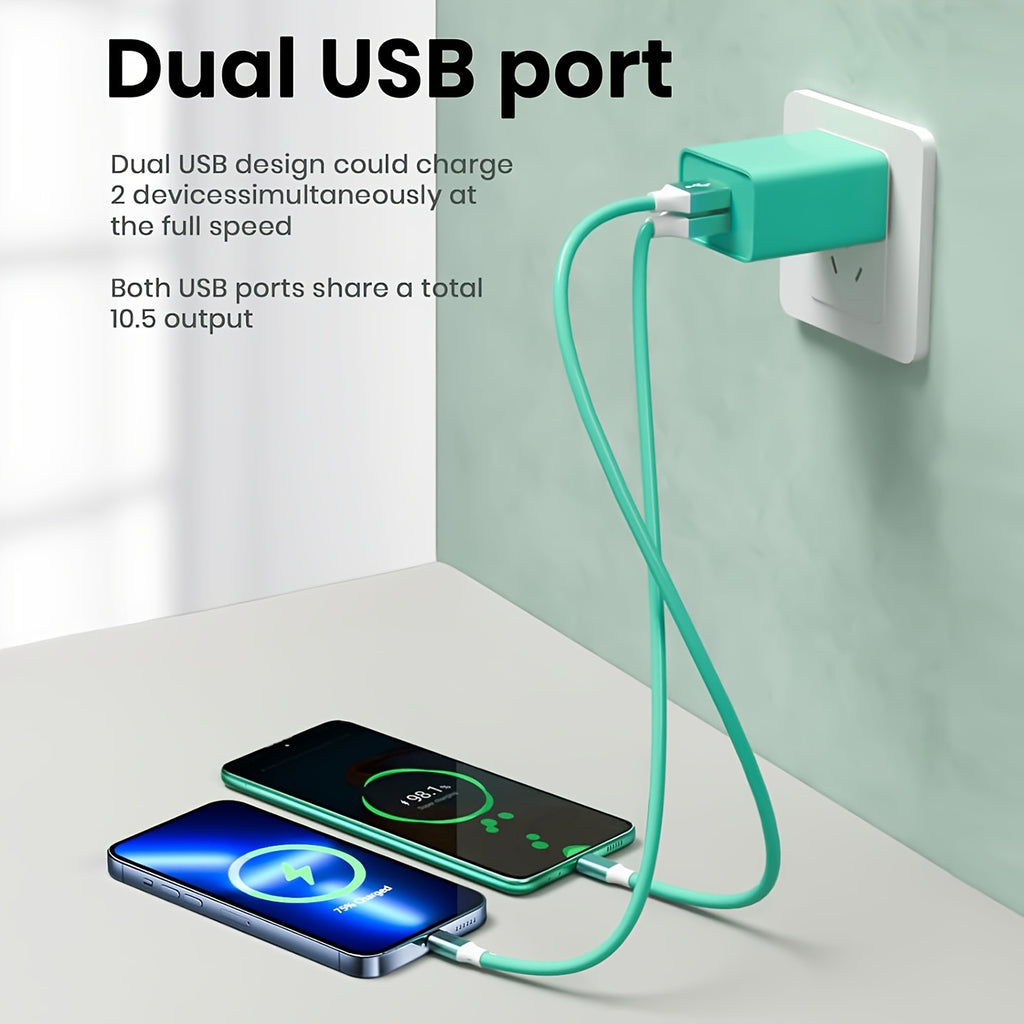 Cube-shaped USB Wall Charger (Groups 2/3/4), 5V/2.1A Dual-port, AC Adapter with Short-circuit Protection, 100-240V US Plug, Compatible with iPhone 17/16/15/14/13/12/SE/11/Pro Max/XS/8 Plus, Google Pixel, Huawei, Xiaomi.