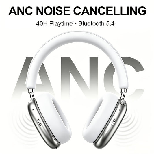 Over-Ear Wireless Headphones, ANC Noise Cancelling Wireless 5.4 Headphones, 40H Playtime Hi-Fi Stereo Deep Bass Foldable Headset with Mic for Work Travel Daily Use