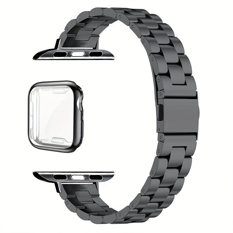 14 Three-Piece Steel Bands + Half Shell, a Set of 2 Small Waist Steel Bands + Half Shell Suitable for Apple for iWatch Series 38mm 40mm 41mm 42mm 44mm 45mm 49mm. High-Quality Metal Bands in Golden And Silvery for Apple Watch 2 1 S9 8 7 6 5 4 3 2 1, Replac