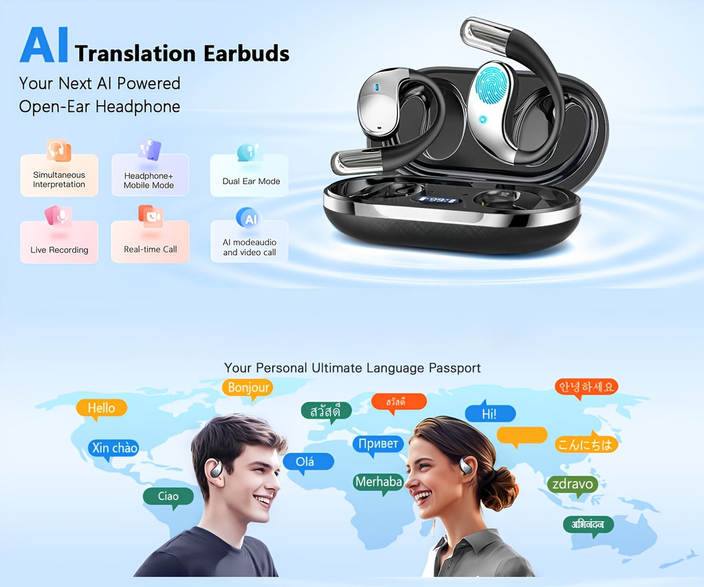 AI Language Translator Earbuds, 156 Languages & Accents Real-Time 3-in-1 Translation Earbuds, Wireless Headphones Fit IOS & Android, Translation Device For Travel Business Learning, 2026 AI Real-Time Translation Earbuds, Wireless 6.1