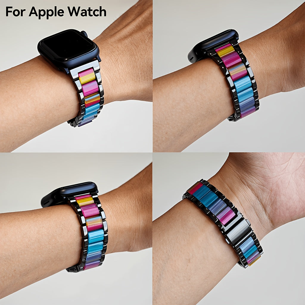Compatible with for Apple Watch Band 42/44/45/46/49Mm Fashion Women'S Wristband, Stainless Steel Resin Metal Replacement Strap for Iwatch Series 11 10 9 8 7 6 5 4 3 Se/Ultra 3 2 1-Starlight Rainbow Suitable for Work Office Fitness Party