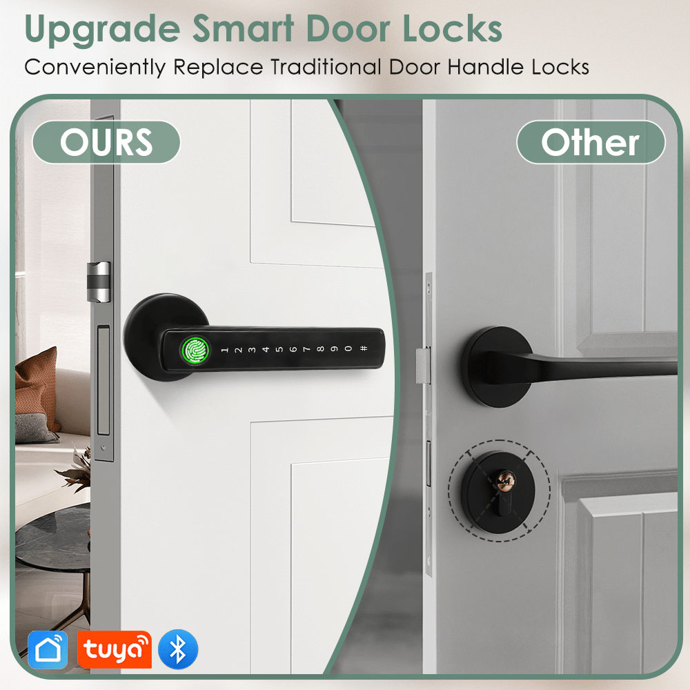 Graffiti Smart 4-in-1 Door Lock with Fingerprint/Password/Key/APP Unlock, Heavy-Duty Aluminum Alloy, Compatible for Left/Right Hand Doors, Compatible for Apartment & Hotel Doors, Door Handle Lock,