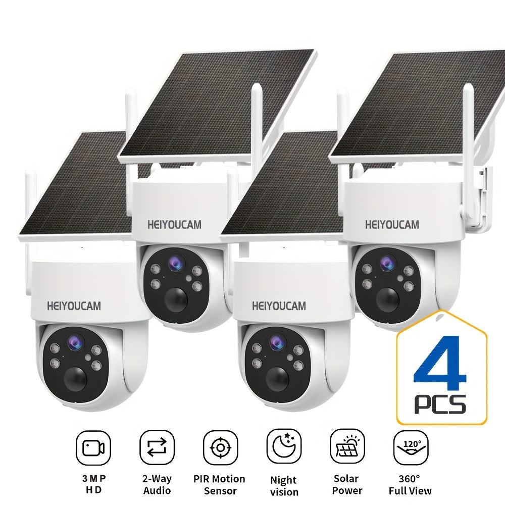3MP Solar Security Cameras | Wireless Outdoor with 360° View, Smart Siren, Spotlights, 3MP HD Color Night Vision, AI Human Detection, 2-Way Talk, Human Tracking, Weatherproof, Wall Hanging, Motion-Sensor, Wi-Fi Function