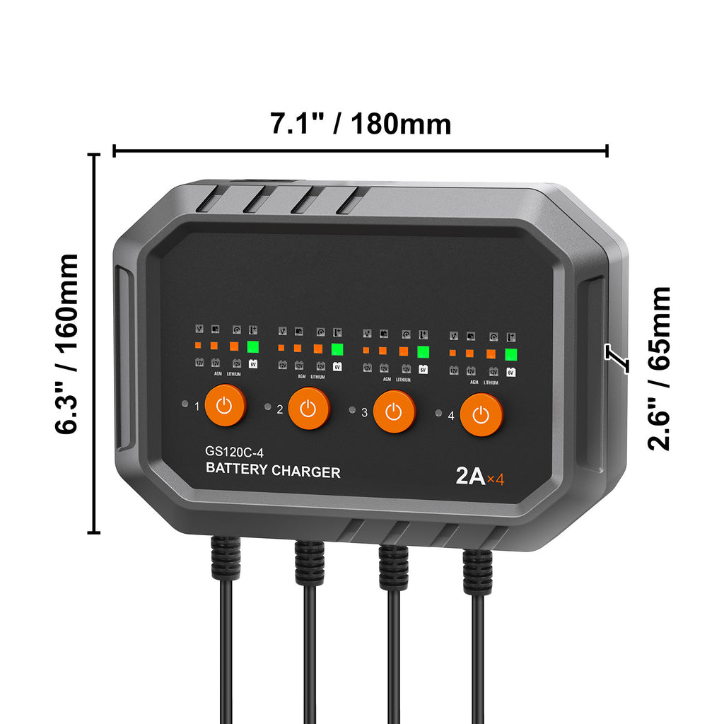 VEVOR Intelligent Charging Unit, 8A, Compatible with LiFePO4 & Lead-Acid (AGM/Gel/SLA) Batteries, Auto Charger & Maintainer for Boats, Motorcycles, Lawn Mowers, Golf Carts, and Marine Applications