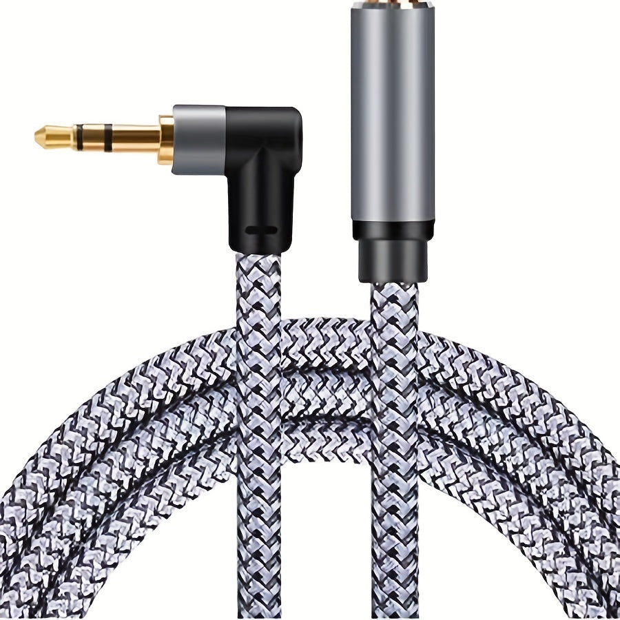 Elbow Car-mounted AUX Audio Cable | 3.5mm Female to Male, Round, Tinned Copper Core, Universal for Computer and Phone Audio Connections