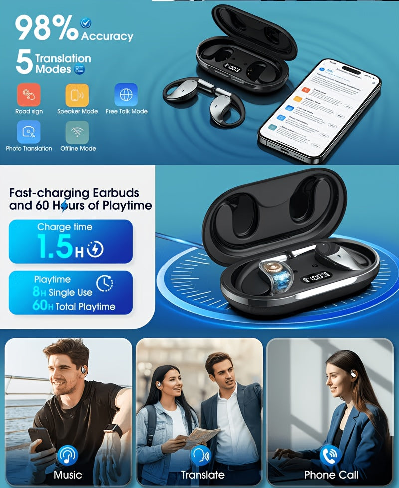 2026 AI Language Translation Headphones, Real-time 3-in-1 Translation Headphones Supporting 156 Languages And Accents, Wireless Bluetooth Earbuds, Suitable for IOS And Android Systems, Travel, Business, Learning And Translation Devices, Wireless 5.4