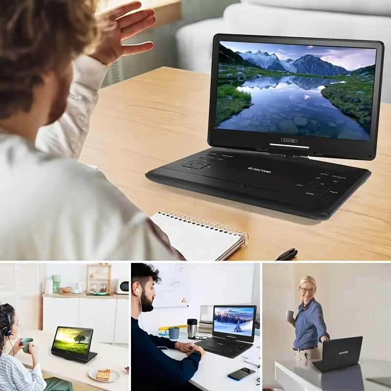 17" Portable DVD Player with 14.1" Large HD Screen, 6 Hours Rechargeable Battery, Support USB/SD Card/Sync TV And Multiple Disc Formats, High Volume Speaker, Black