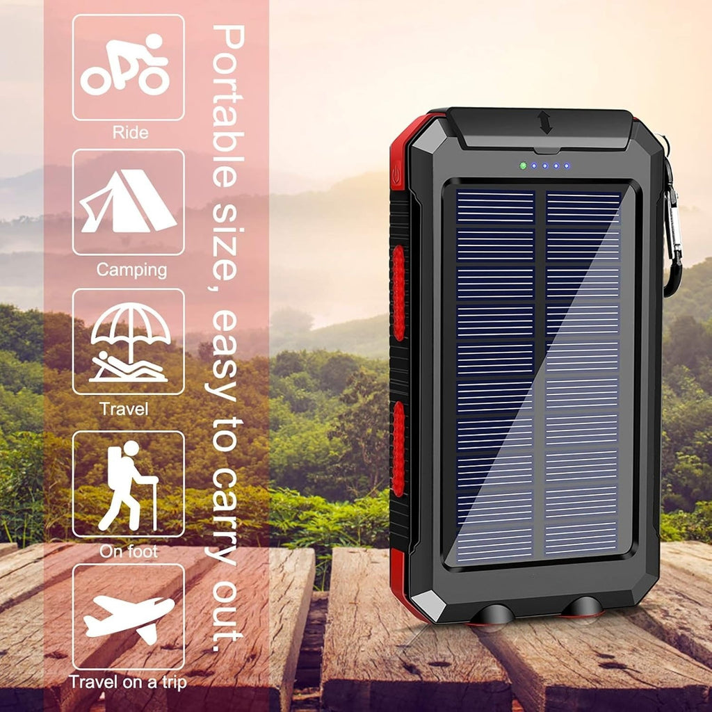 [Outdoor Camping] 20000Mah USB Portable Charger Solar Power Bank, Dual 5V USB Port Output for All Mobile Devices Built-In Flashlight with Compass for Outdoor Camping Emergency Use, Power Bank Portable Portable Power Bank Solar Power Bank Battery Power Ban