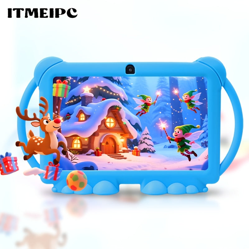 [Android 14 Tablet] ITMEIPC, 2025 New Models, 7 Inch Android Kids Tablet, Android14, 4GB(2GB+2GB) RAM 32GB ROM Dual Camera, Wi-Fi, Large Screen Learning Entertainment Tablet Parental Control Pre-installed Apps, HD Screen Protective Case High-Performance S