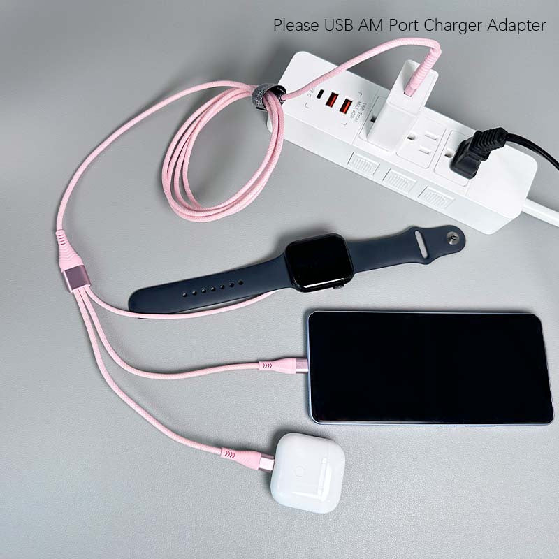 iWatch Charger, Nylon Braided Multi Charging Cable, USB AM Port to Lightning Type C, Magnetic Wireless Charger 3in 1 Fast Charging Wire, for iPhone Android Phone and iWatch, 1.8m