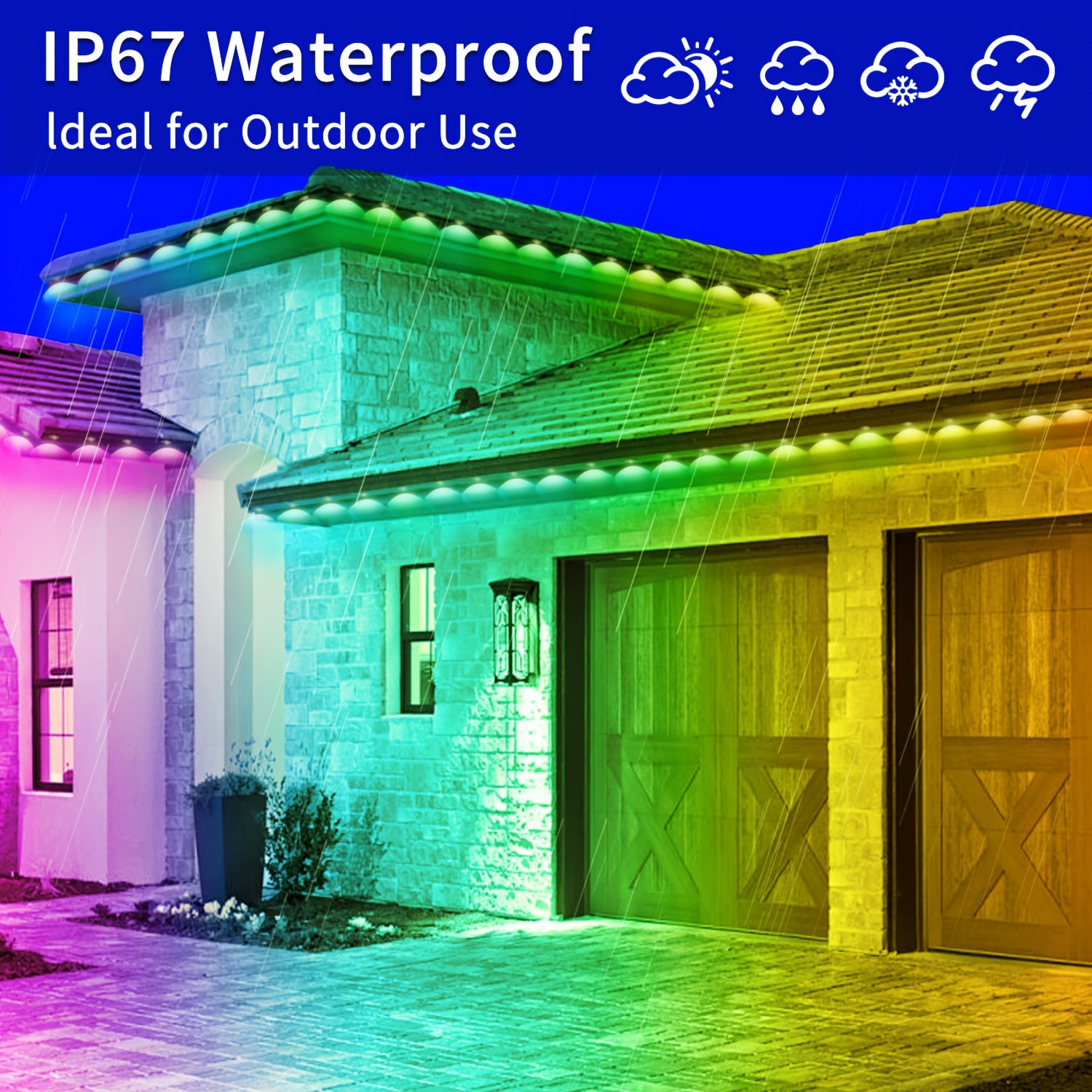 [RGB Eaves Lights] 500Ft Permanent Outdoor Light, RGB Eaves Lights, Scene Modes Outdoor Under Eave Lighting, Led Lights for Decor, Garden Decor, House, Party
