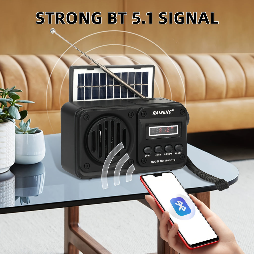 FM Portable Radio, Multi-Functional Radio (R-49BTS), Retro Wireless Wireless Speaker with Solar Panel, Supports USB/TF Card Playback, Digital Radio with Loud Volume, Suitable for Indoor/Outdoor Travel Or Emergency, 250Th Independence Day Gifts